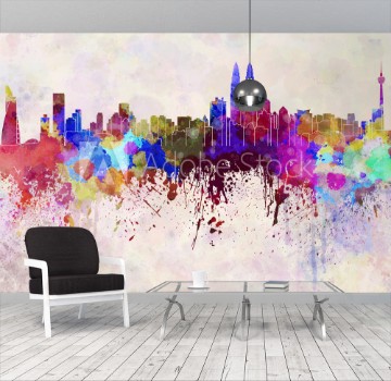 Picture of Kuala Lumpur skyline in watercolor background